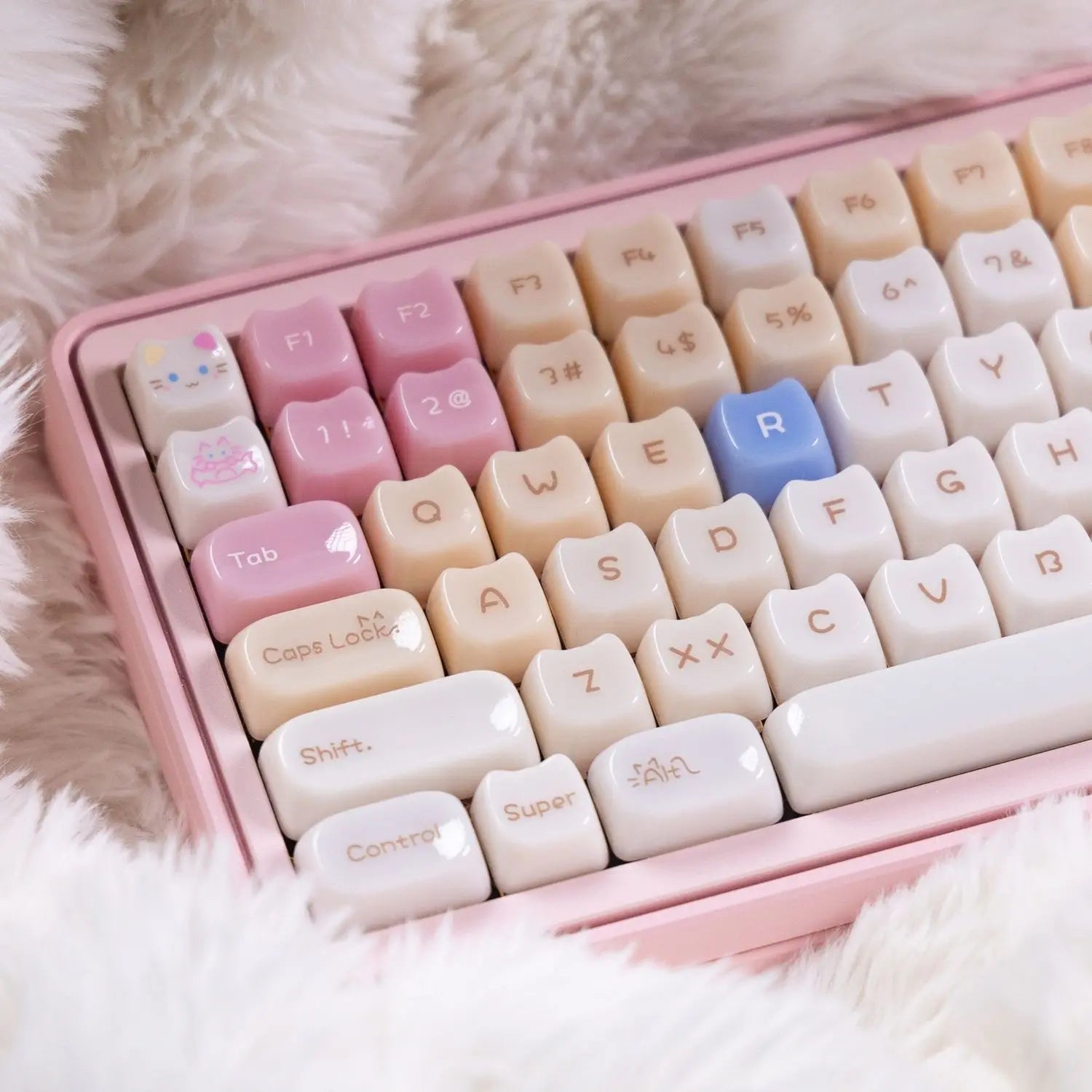 Jelly Cat Pink Ice Crystal Translucent Keycaps MAO Profile Keyboard Keycaps 148 Keys for Cherry MX Switches Mechanical Keyboard