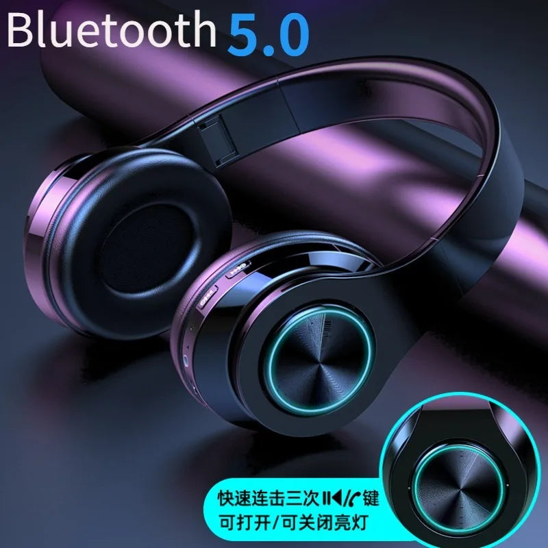 Wireless Bluetooth Headset Foldable Headphones HiFi Stereo Earphone With Mic Support SD Card FM For Xiaomi Iphone Sumsamg Phone
